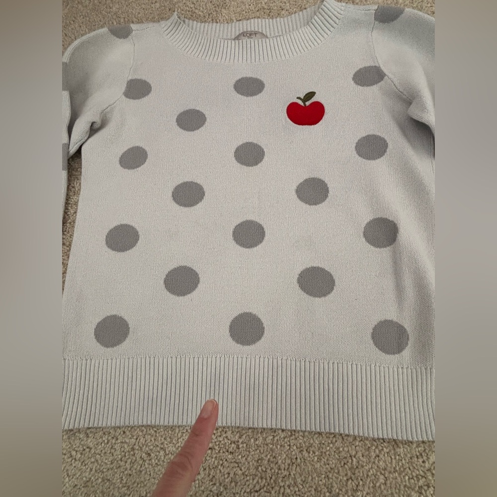 Women’s loft outlet gray polka dot teacher apple sweater small. - Picture 3 of 8